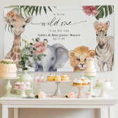  Wild One Schattige Safari Dieren Meisje Achtergro Spandoek