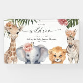  Wild One Schattige Safari Dieren Meisje Achtergro Spandoek (Horizontaal)