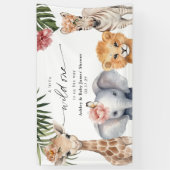  Wild One Schattige Safari Dieren Meisje Achtergro Spandoek (Verticaal)