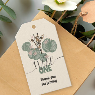 Wild One Schattige Safari Giraffe Dieren Verjaarda Cadeaulabel