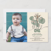 Wild One Schattigee Foto Safari Giraffe Verjaardag Kaart (Voorkant)