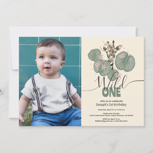 Wild One Schattigee Foto Safari Giraffe Verjaardag Kaart (Voorkant)