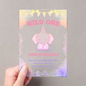 Wild One Schattigee olifant 1e verjaardag Acryl Uitnodigingen (Insitu (Draagbaar))