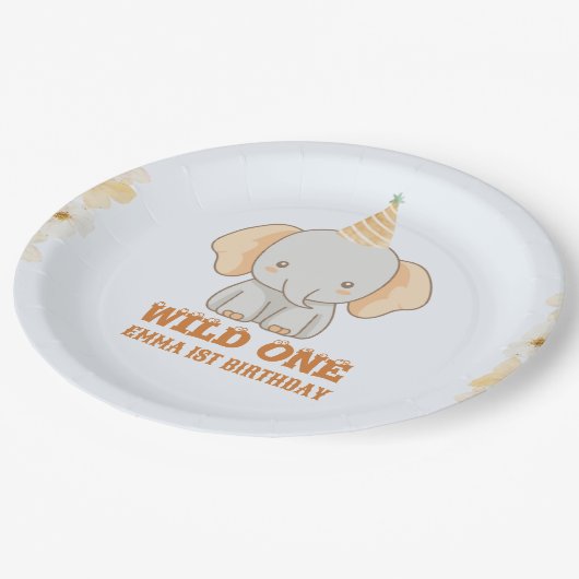Wild One Schattigee olifant 1e verjaardag Papieren Bordje (Gekanteld)