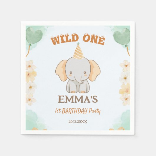 Wild One Schattigee olifant 1e verjaardag Servet (Voorkant)