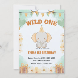 Wild One Schattigee olifant 1e verjaardag Uitnodig Kaart