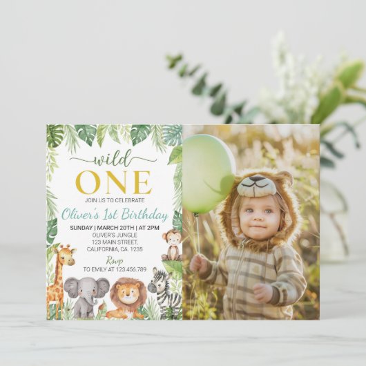 Wild One Schattigee Safari Dieren Verjaardagsuitno Kaart (Staand voorkant)