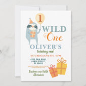 Wild One Sloth Birthday First Party Invitation Kaart (Voorkant)