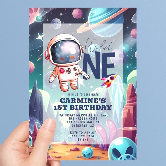 Wild One Space Alien Astronaut 1e Verjaardag Kaart