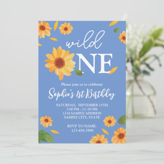 Wild One Sunflower - uitnodiging van de Birthday P (Staand voorkant)