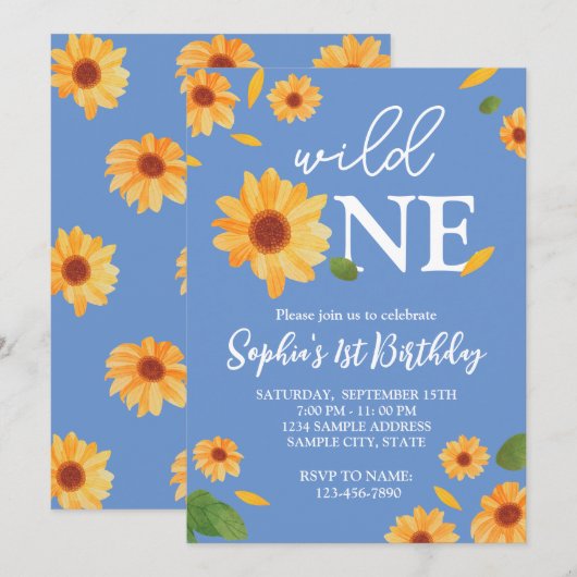 Wild One Sunflower - uitnodiging van de Birthday P (Voorkant / Achterkant)