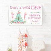Wild One TeePee 1e verjaardag verjaardagsbanner Spandoek (Insitu)