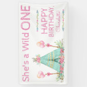 Wild One TeePee 1e verjaardag verjaardagsbanner Spandoek (Verticaal)
