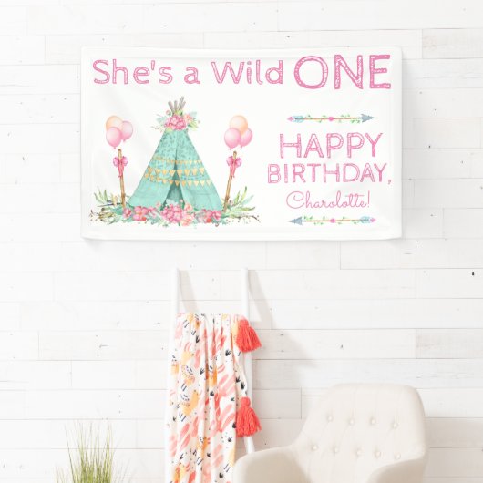 Wild One TeePee 1st Birthday Banner (Insitu)