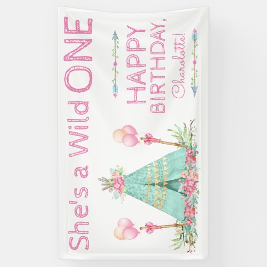 Wild One TeePee 1st Birthday Banner (Verticaal)