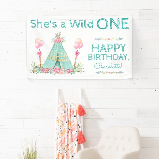 Wild One TeePee 1st Birthday Banner (Insitu)