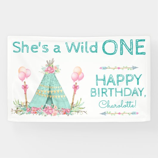 Wild One TeePee 1st Birthday Banner (Horizontaal)
