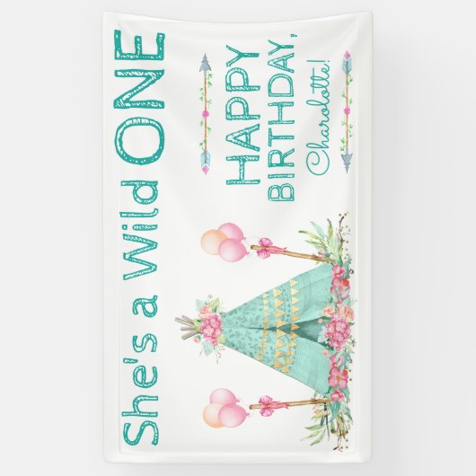 Wild One TeePee 1st Birthday Banner (Verticaal)