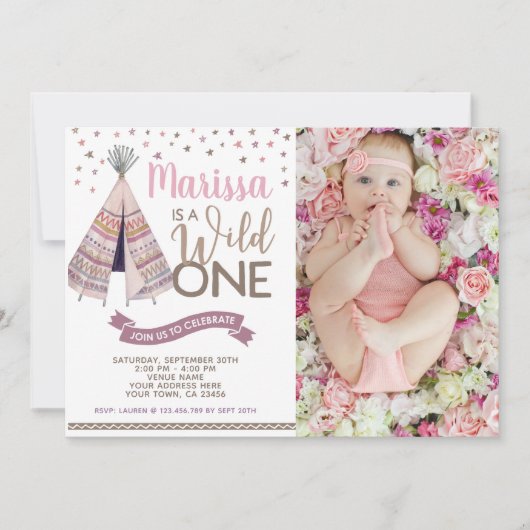 Wild One Teepee Birthday Invitation Kaart (Voorkant)