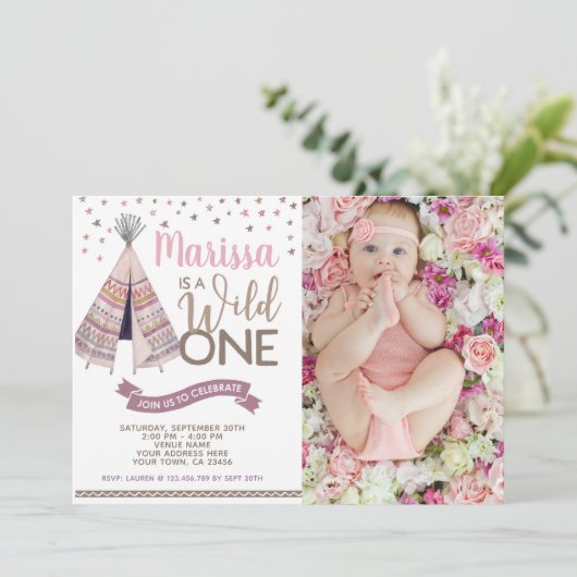 Wild One Teepee Birthday Invitation Kaart (Staand voorkant)