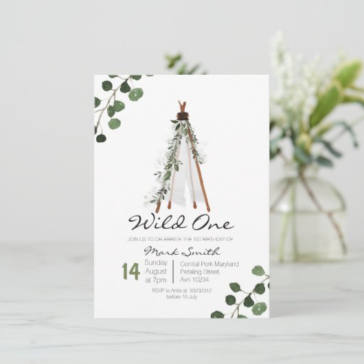 Wild One Tepee eerste verjaardag uitnodiging (Staand voorkant)