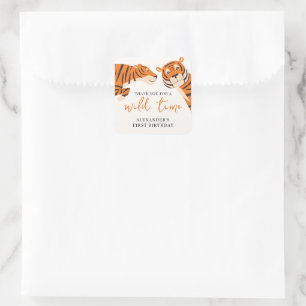 Wild One Tiger 1st Birthday Bedankt Vierkante Sticker