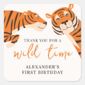 Wild One Tiger 1st Birthday Bedankt Vierkante Sticker (Voorkant)