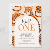 Wild One Tiger 1st Birthday Party Invitation Kaart (Voorkant)