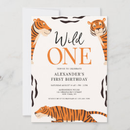 Wild One Tiger 1st Birthday Party Invitation Kaart