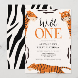 Wild One Tiger 1st Birthday Party Invitation Kaart