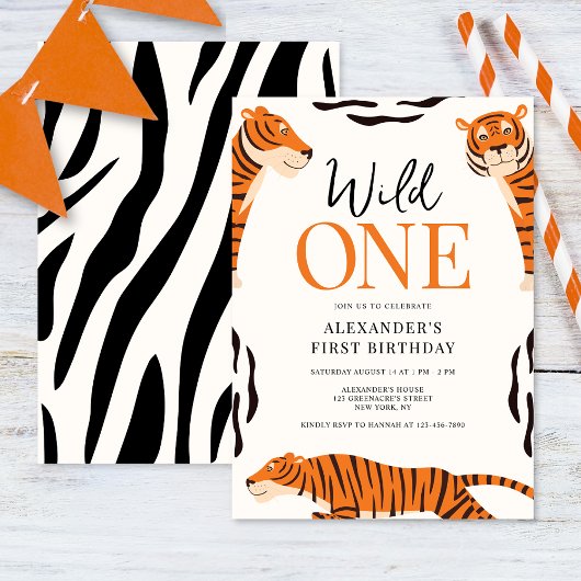 Wild One Tiger 1st Birthday Party Invitation Kaart