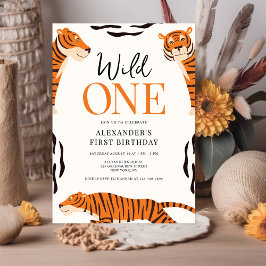Wild One Tiger 1st Birthday Party Invitation Kaart