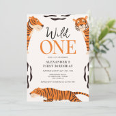 Wild One Tiger 1st Birthday Party Invitation Kaart (Staand voorkant)