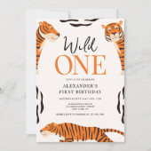 Wild One Tiger 1st Birthday Party Invitation Kaart (Voorkant)
