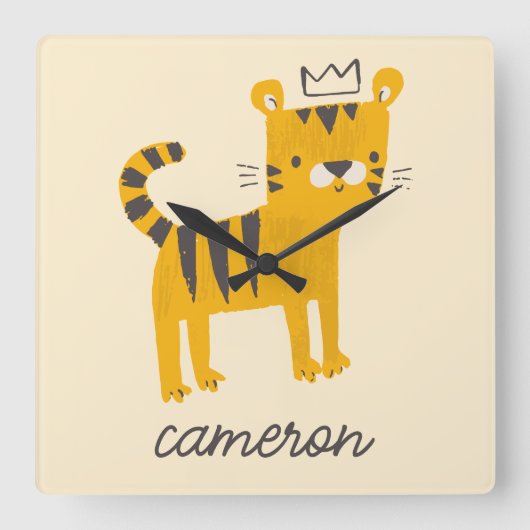 Wild One Tiger Cat Vierkante Klok (Voorkant)