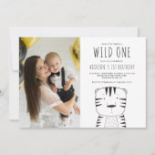 Wild One Tiger Custom Photo First Birthday Kaart (Voorkant)