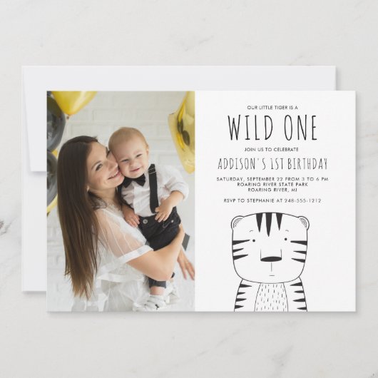 Wild One Tiger Custom Photo First Birthday Kaart (Voorkant)