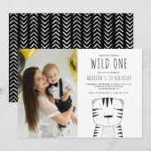 Wild One Tiger Custom Photo First Birthday Kaart (Voorkant / Achterkant)