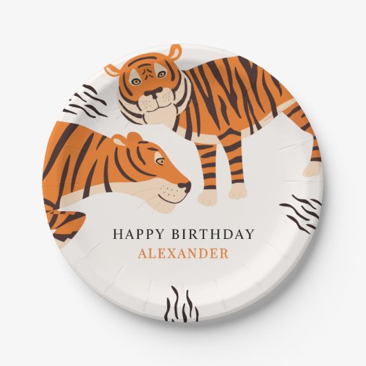 Wild One Tiger Happy Children's Birthday Papieren Bordje (Voorkant)