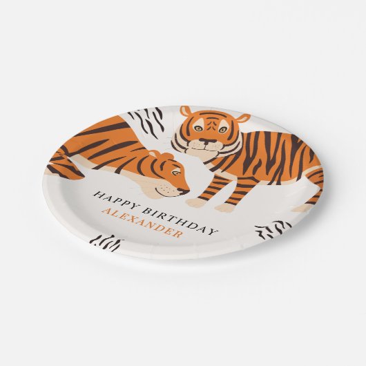 Wild One Tiger Happy Children's Birthday Papieren Bordje (Gekanteld)