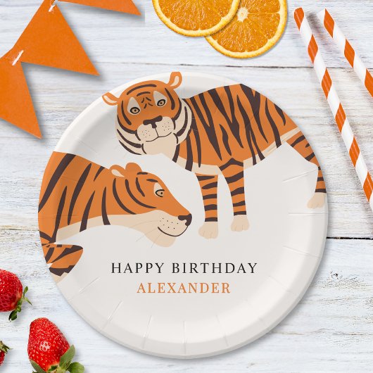 Wild One Tiger Happy Children's Birthday Papieren Bordje