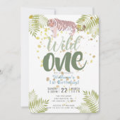 Wild One Tiger Khaki Green 1e verjaardag Uitnodigi Kaart (Voorkant)
