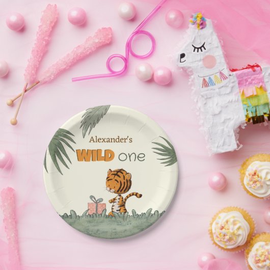 Wild One Tiger Oerwoud First Birthday Papieren Bordje (Feest)