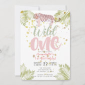 Wild One Tiger Pink Girl 1e verjaardag Uitnodiging (Voorkant)