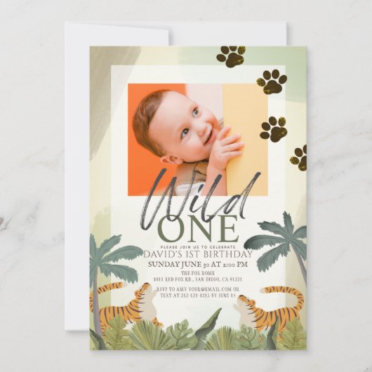 Wild One Tiger Safari Oerwoud 1ste verjaardag Foto Kaart (Voorkant)