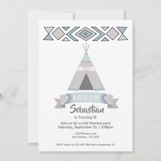 Wild One Tipi Tribal Birthday Kaart (Voorkant)