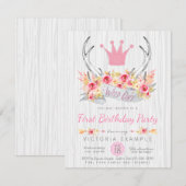 Wild One Tribal Antler Boho Princess Uitnodiging (Voorkant / Achterkant)