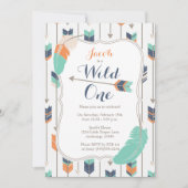Wild ONE Tribal Arrows Verjaardagsfeest Blauw Groe Kaart (Voorkant)