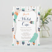 Wild ONE Tribal Arrows Verjaardagsfeest Blauw Groe Kaart (Staand voorkant)