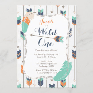Wild ONE Tribal Arrows Verjaardagsfeest Blauw Groe Kaart